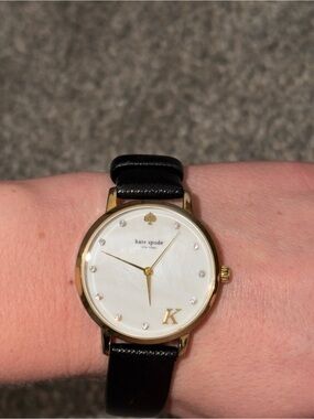 kate spade Gold Watch with Mother-of-Pearl Dial and Black Strap